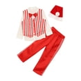 thumbnail image 3 of iiniim Christmas Candy Cane for Boys Dress Shirt & Striped Vest & Long Pants & Santa Hat Red 7-8, 3 of 7