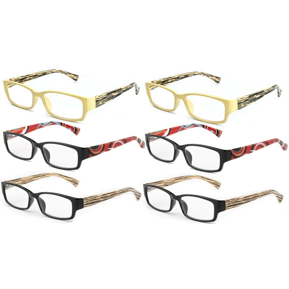 6 Packs Reading Glasses  1.00 Women Reading Glasses Fashion Pattern Spring Temple Reading Glasses