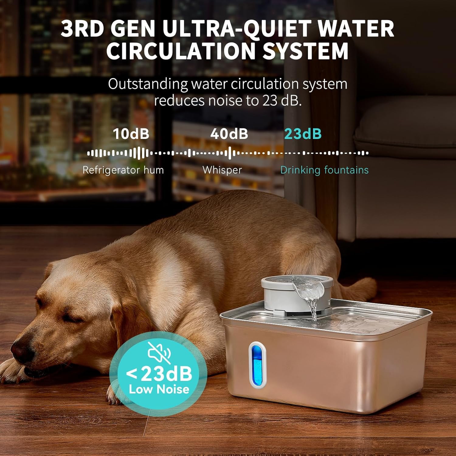 Large Capacity Stainless Steel Pet Water Fountain with Ultra-Quiet Pump, Water Level Window and Spacious Drinking Area