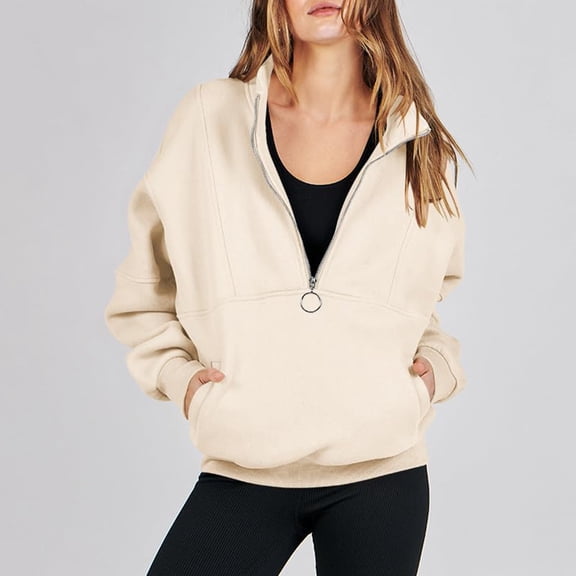 3/4 Zip Pullover Womens，2023 Women's Quarter Zip Long Sleeve Sweatshirt Oversized Casual Fall Winter Fashion Hoodies Pullover Tops Blouses Tee Shirts