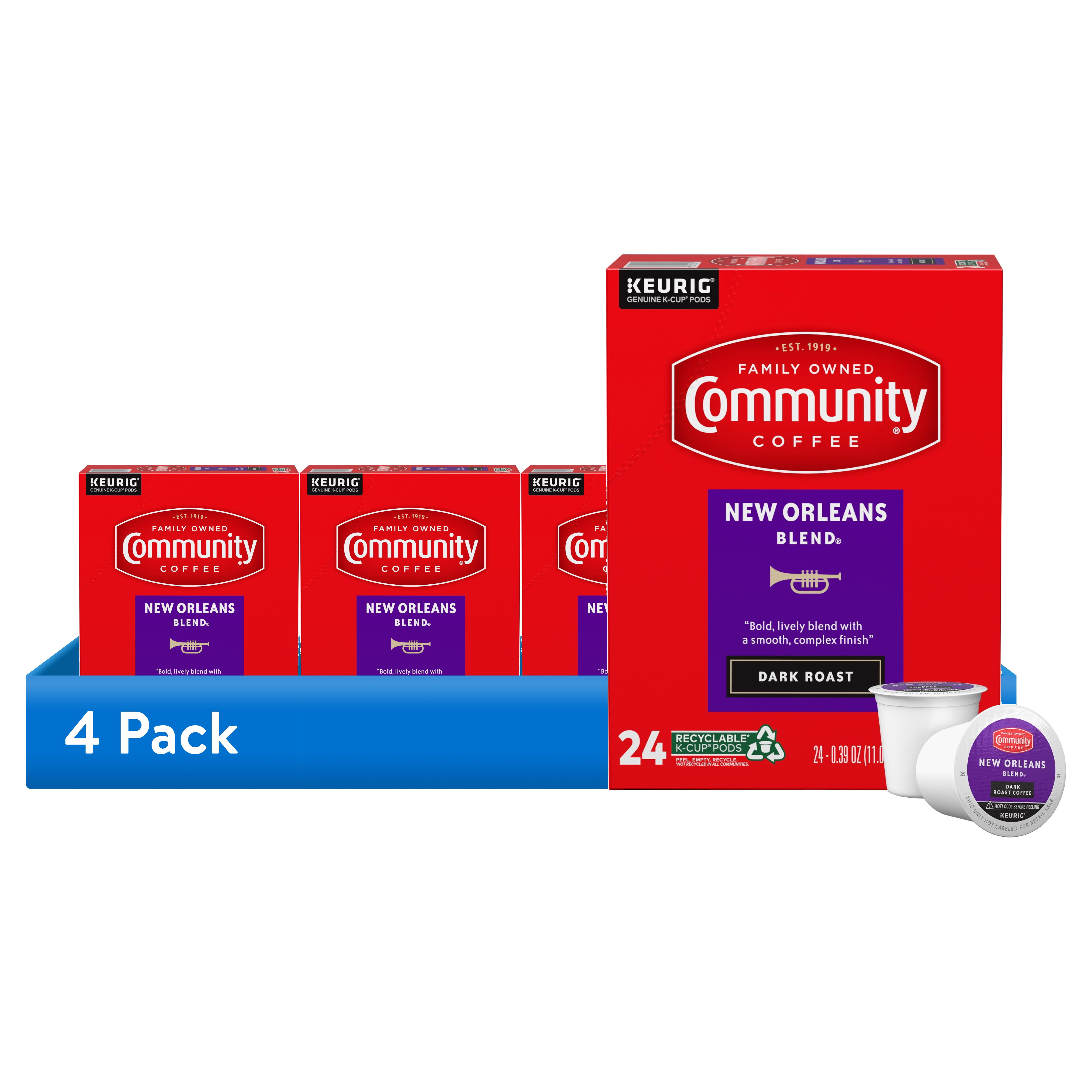 (4 pack) (4 pack) Community Coffee New Orleans Blend® Dark Roast Single Serve Keurig K-Cup Pods 24 ct Box