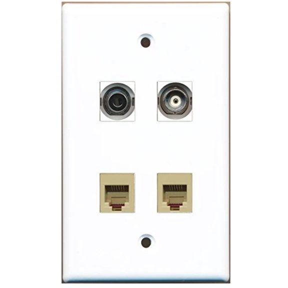 RiteAV - 2 Port Phone RJ11 RJ12 Beige 1 Port 3.5mm 1 Port BNC Wall Plate