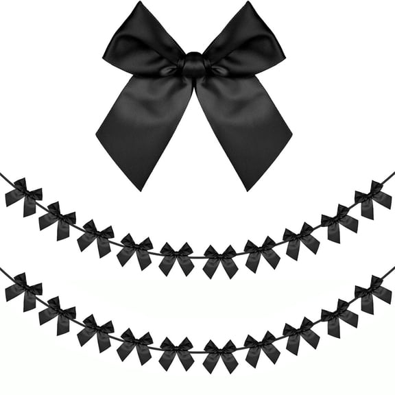 NOGIS 2 Packs Black Bow Garland Banner - 12.5FT Black Satin Bows Party Decoration for Birthday Baby Shower Wedding Engagement Party Bow Decor