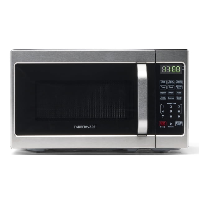 Farberware Microondas para encimera, 700 vatios, 0,7 pies cúbicos. Pie. - Horno microondas con iluminación LED y seguro para niños - Perfecto para apartamentos y dormitorios - Acero inoxidable de fáci