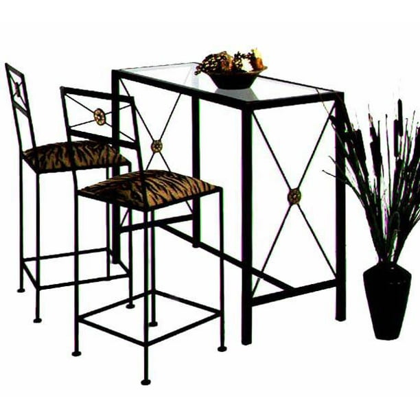Wrought Iron Bar Set W Glass Top 2 Counter Stools Veronica Aged Iron Walmart Com Walmart Com