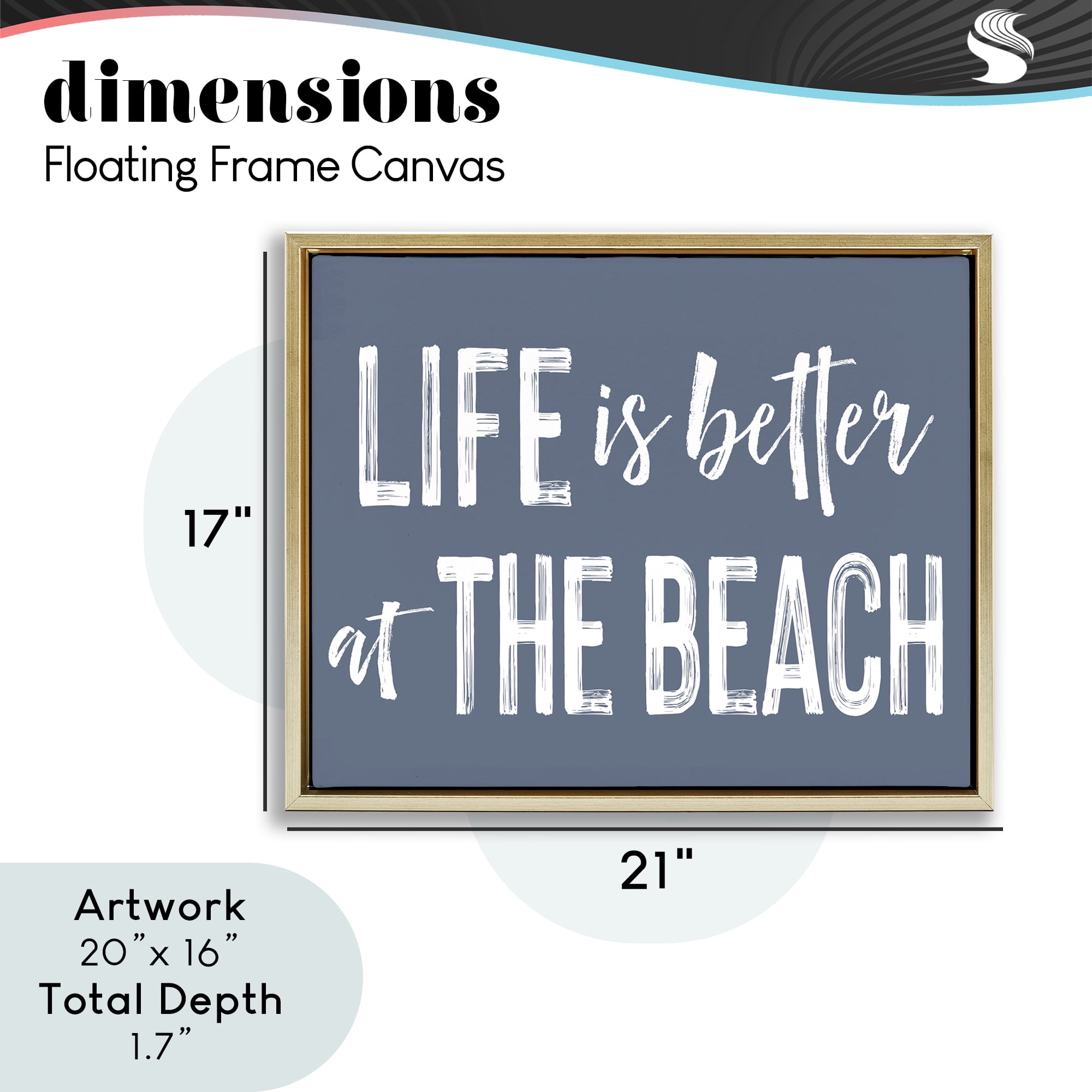 Life Better At Beach Blue Gold Framed Floater Canvas Wall Art, design by Lettered and Lined