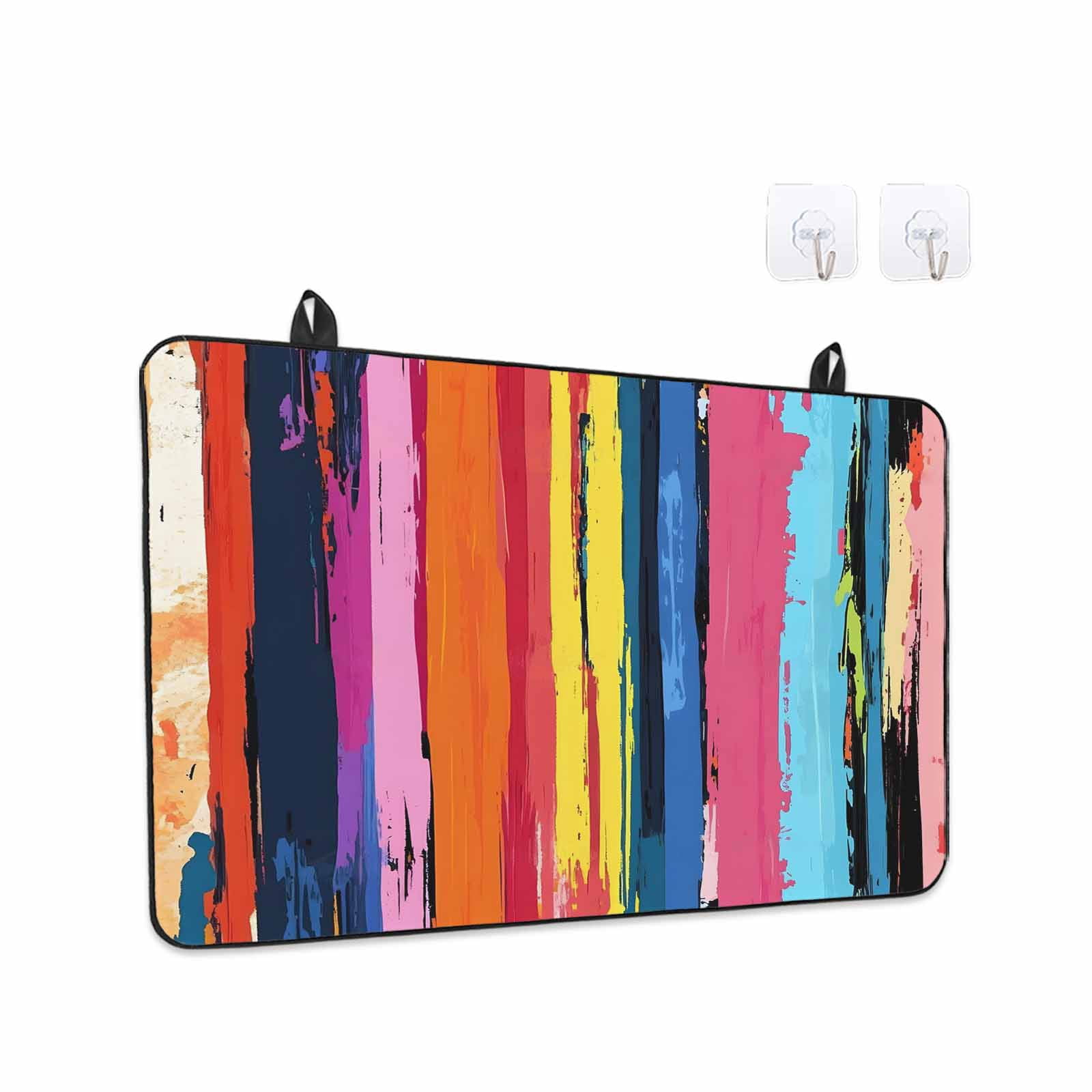 Colorful Striped Stove Top Cover for Electric Stove, Heat-proof & Non Slip Glass Top Stove Cover Protector, Modern Rainbow Abstract Graffiti Art Kitchen Flat Cooktop Rubber Mat 24x21 Inches