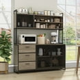 thumbnail image 3 of KULAGAGA Buffet Cabinet Sideboard, Microwave Storage Cabinet with 3 Storage Drawers, Hutch, Metal Mesh Door for Dining Room Kitchen, Brown, 3 of 7