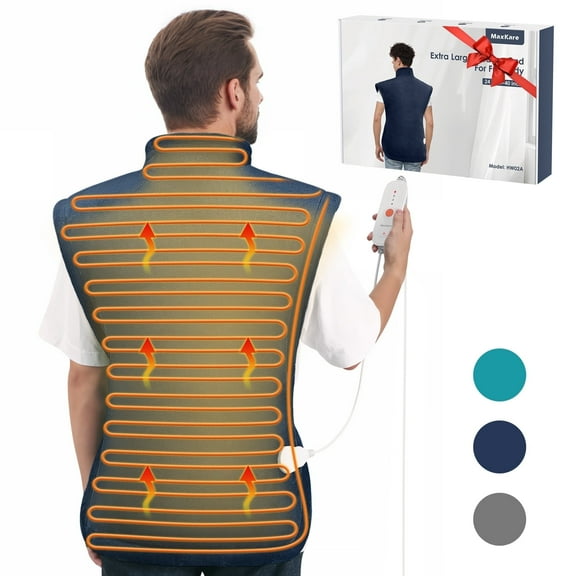 MaxKare Extra Large Flannel Heating Pad with 4 Heat Settings & Auto Shutoff for Full Body Stress Relief, Navy Blue, One Size (24"x40")