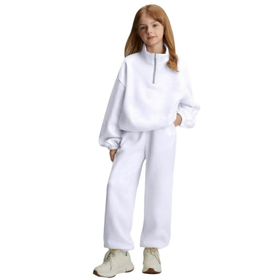 OGLCCG Girls 2 Piece Hoodie and Sweatpants Outfit Fleece Long Sleeve 1/4 Zip Pullover Sweatsuits and Jogger Sets Fall Winter Warm Tracksuit 8-13 Years