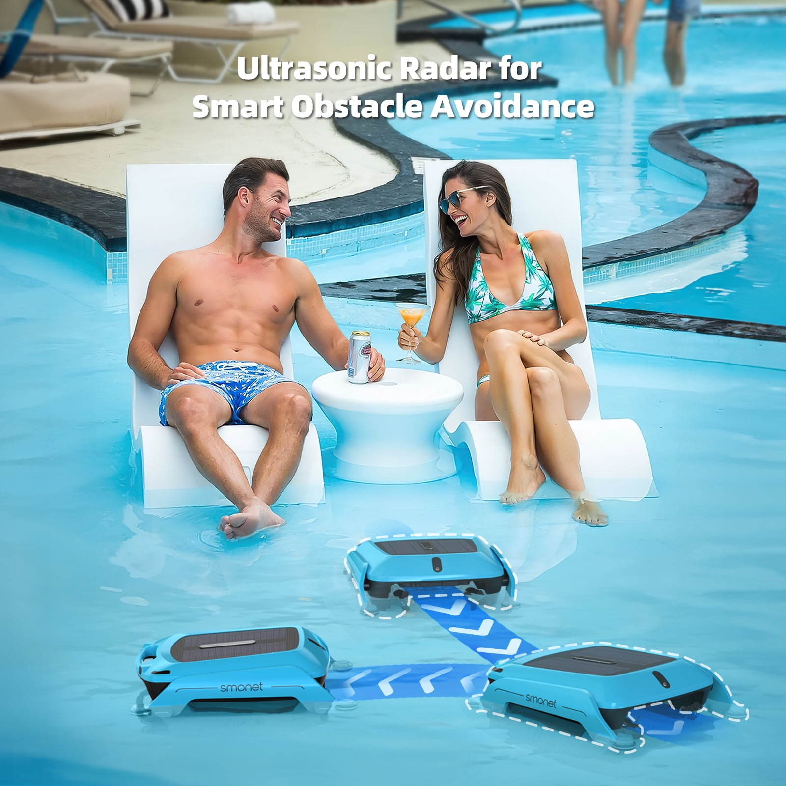 Solar Powered Robotic Pool Cleaner Skimmer Robot: Automatic Pool Surface Skimmer Cleaner, Dual Charging Modes, Smart Radar Obstacle Avoidance, 24/7 Continuous Surface Cleaning for Above Ground Pools
