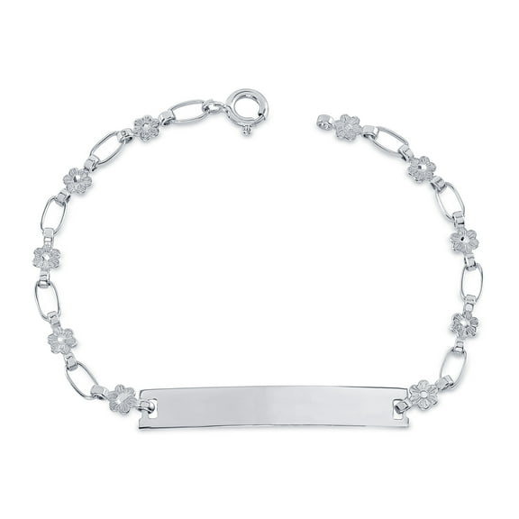 925 Sterling Silver Flower Link ID Bracelet, 7"-8" Adjustable Jewelry for Women