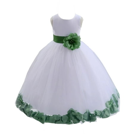 

Ekidsbridal Satin White Clover Tulle Petal Christmas Bridesmaid Recital Easter Holiday Wedding Pageant Communion Princess Birthday Clothing Baptism 302S size 12-18 month Flower Girl Dress
