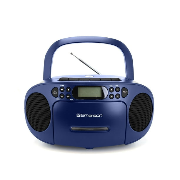 Emerson Reproductor de CD portátil Boombox con reproductor de casete combinado, grabadora de cinta, radio AM/FM, AUX, conector para auriculares, altavoces duales, AC/DC y funciona con pilas, sistema e