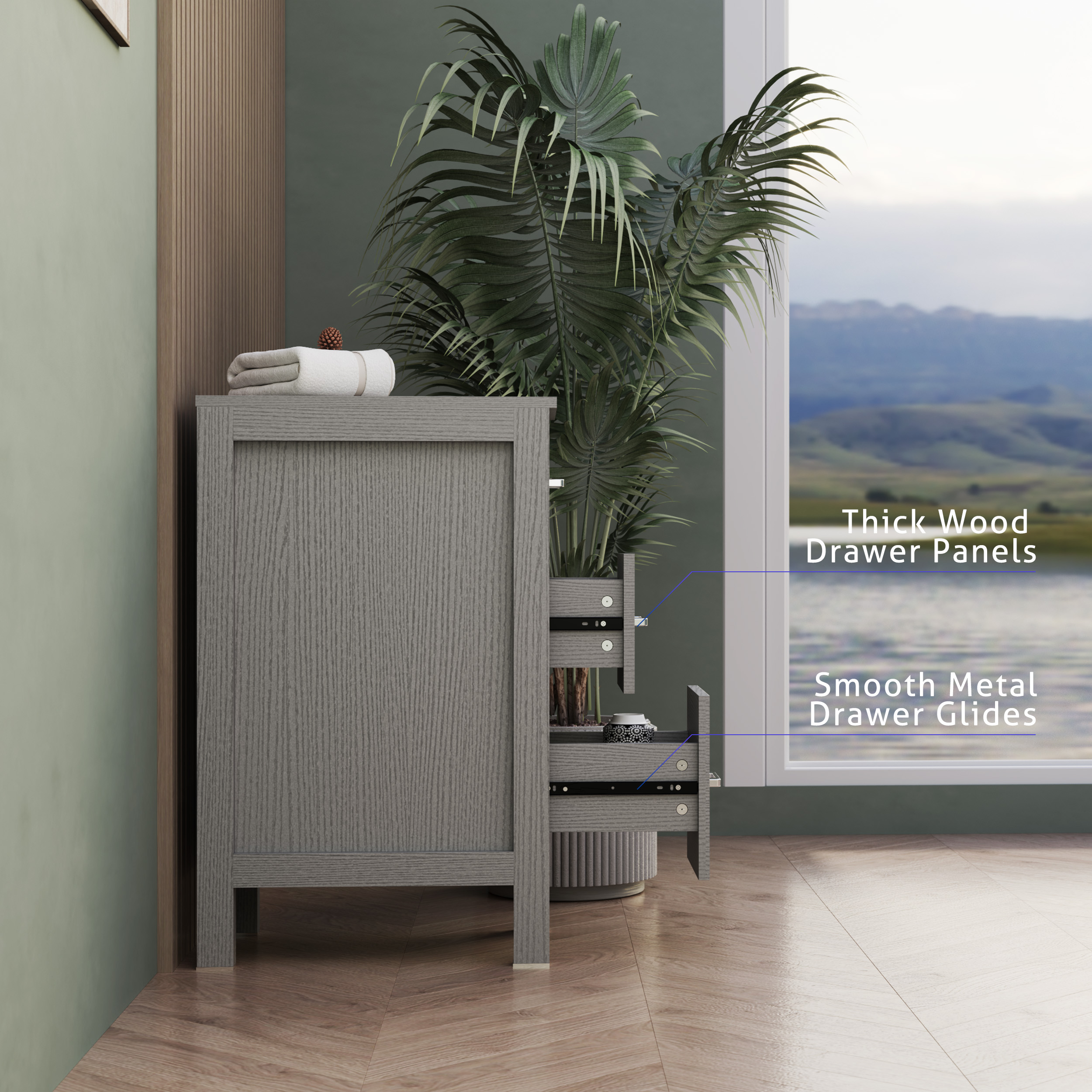 Eclife 12" Freestanding Bathroom Side Cabinet with 3 Drawers, Gray