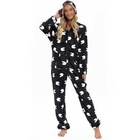 

Cindysus Ladies Loose With Kangaroo Pockets Onesie Pajamas Women Drawstring Onesies Hooded Halloween Floral Print Causal Jumpsuit