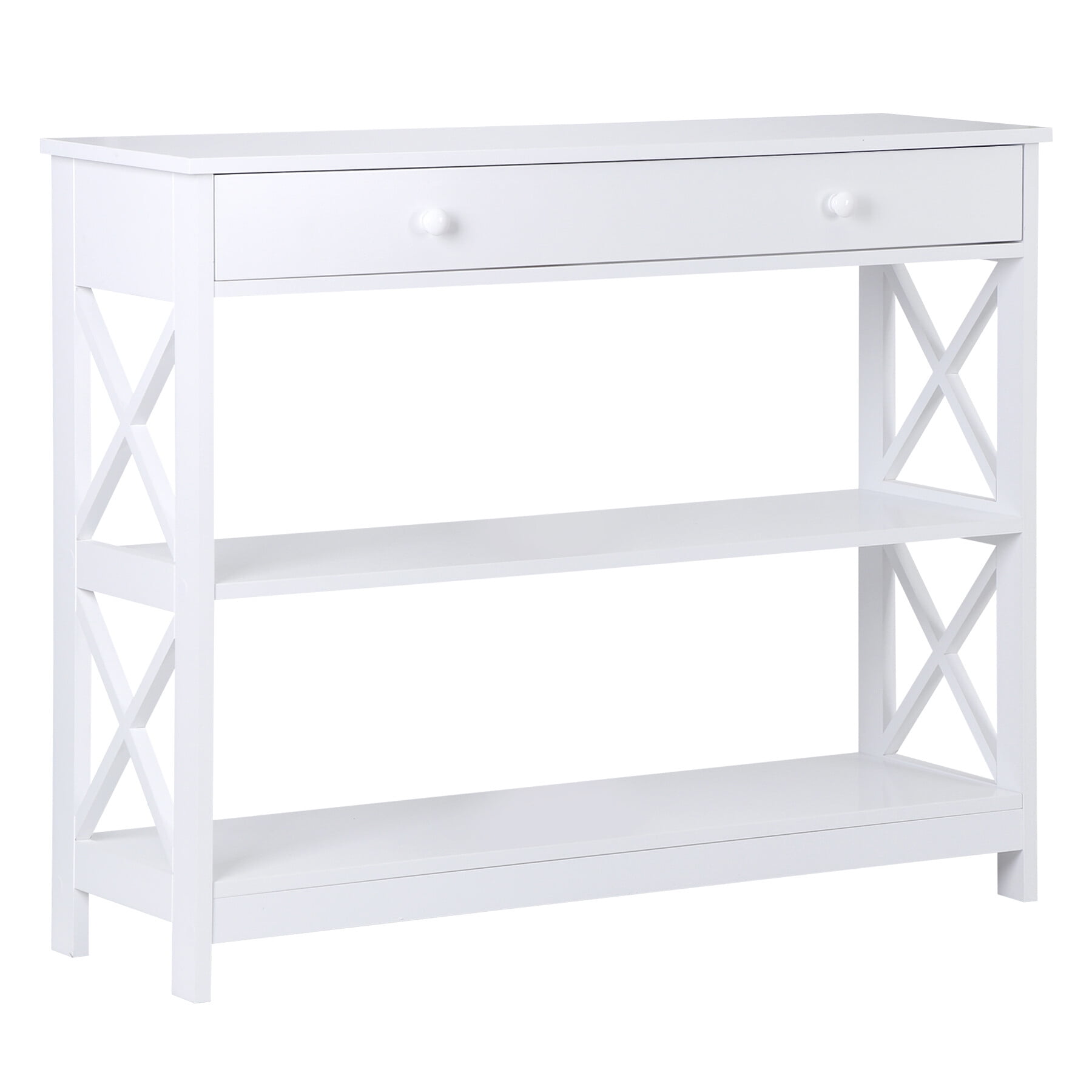 ZENSTYLE End Table Sofa Side Storage Shelf Living Room Bedroom Furniture 3 Tier X-Design White