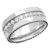 Stainless Steel Mens Cubic Zirconia Comfort-fit Fashion Band Ring Size 12 Wedding Band for Men