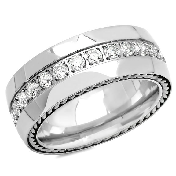 Stainless Steel Mens Cubic Zirconia Comfort-fit Fashion Band Ring Size 12 Wedding Band for Men