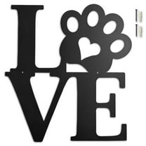 Black Metal Wall Decor, Love with Paw Print, Metal Wall Art for Dog Lover, 12 inch Laser Cut Rustic Black Metal Dog Lovers Gifts