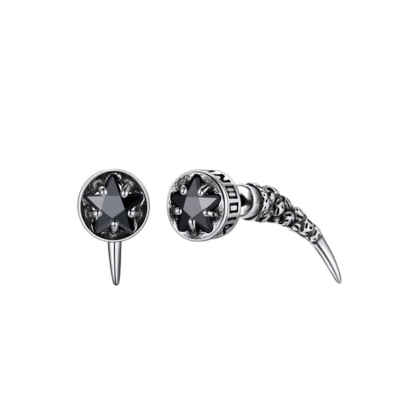 FaithHeart Men Earrings Viking Wolf Tooth Fung Black Cubic Zirconia Stud Earrings for Men Women Stainless Steel Hypoallergenic Punk Rock Fashion Jewlery Gift for Rapper Biker