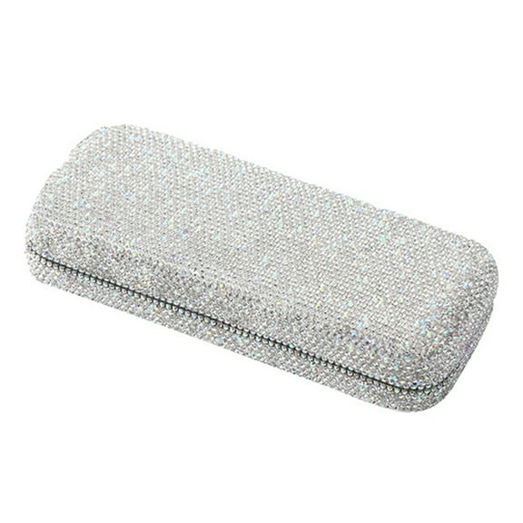 Sunglasses Case, Bling Crystal Rhinestone Eyeglass Case Fits Most Sunglasses, External Dimensions 17*7*3Cm - white