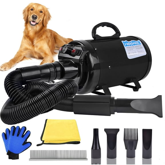 Dog Dryer, 4.5HP All-in-one Pet Grooming Dryer with Adjustable Speed and Temperature Control Dog Blow Dryer, Dog Hair Dryer with 4 Nozzle, Comb, Towel & Glove