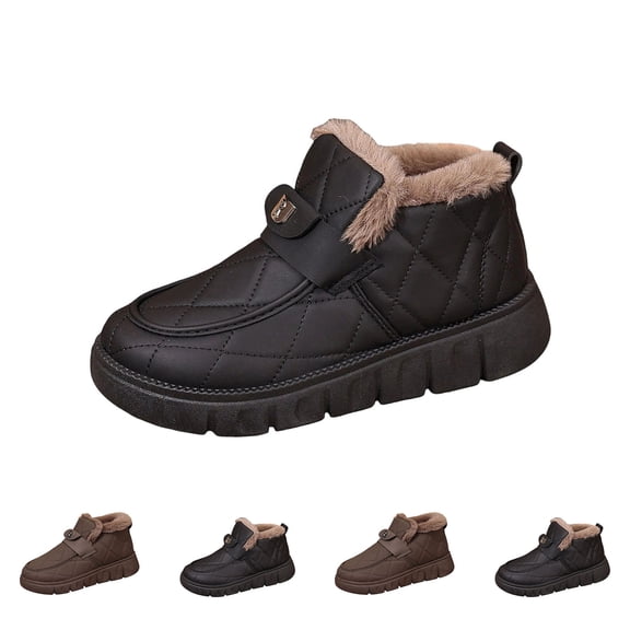 THDHVS Womens Casual Shoes, Plus Size Women Chunky Snow Boots Fleece Lined Slenderizing Warm for Fashion Black