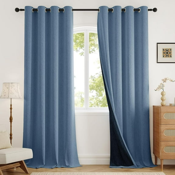 Thermal Insulated Noise Reduction Curtains 80 Inch Blue Room Darkening Drapes