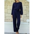 thumbnail image 5 of Womens Dressy Jumpsuits Long Sleeve Belted Wide Leg Pants Romper Jumpsuit Wedding Guest Outfits Navy Blue XXL, 5 of 9