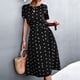 thumbnail image 3 of Vestido de mujer con estampado de puntos, manga corta, cintura con cinturón, cuello redondo, botón inferior, vestido de verano en la parte delantera, negro XL, 3 of 6