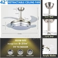 thumbnail image 5 of iMeshbean 42" LED Chandelier Invisible Ceiling Fan Light Ceiling Lamp Retractable w/Remote Control, 3 Light Color Changing, 5 of 9