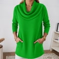 thumbnail image 2 of Fall Sweater for Women 2026 Solid Cowl Neck Long Sleeve Knitted With Pocket Ladies Sweaters Green, 2 of 4