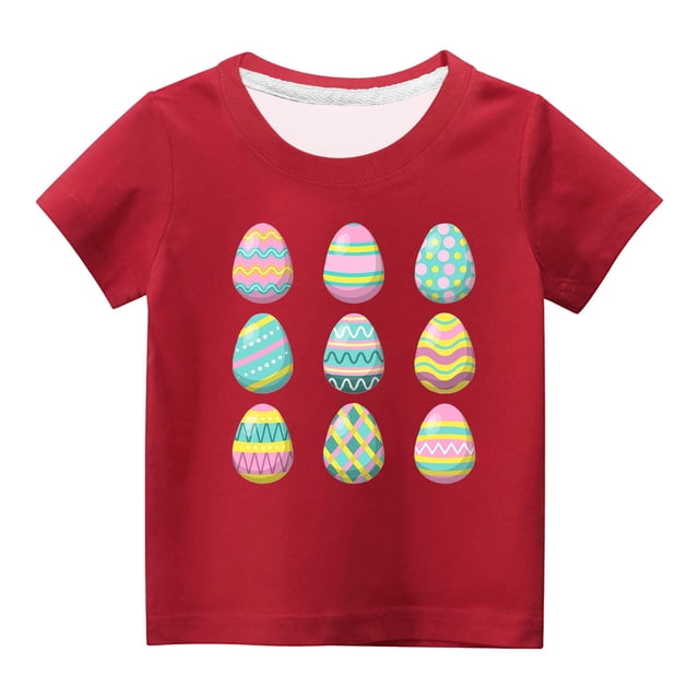 Cadeaux de Pâques pour Enfants, Enfants Garçons Filles Imprimé Ufs de Pâques Mignon Col Rond Manches Courtes