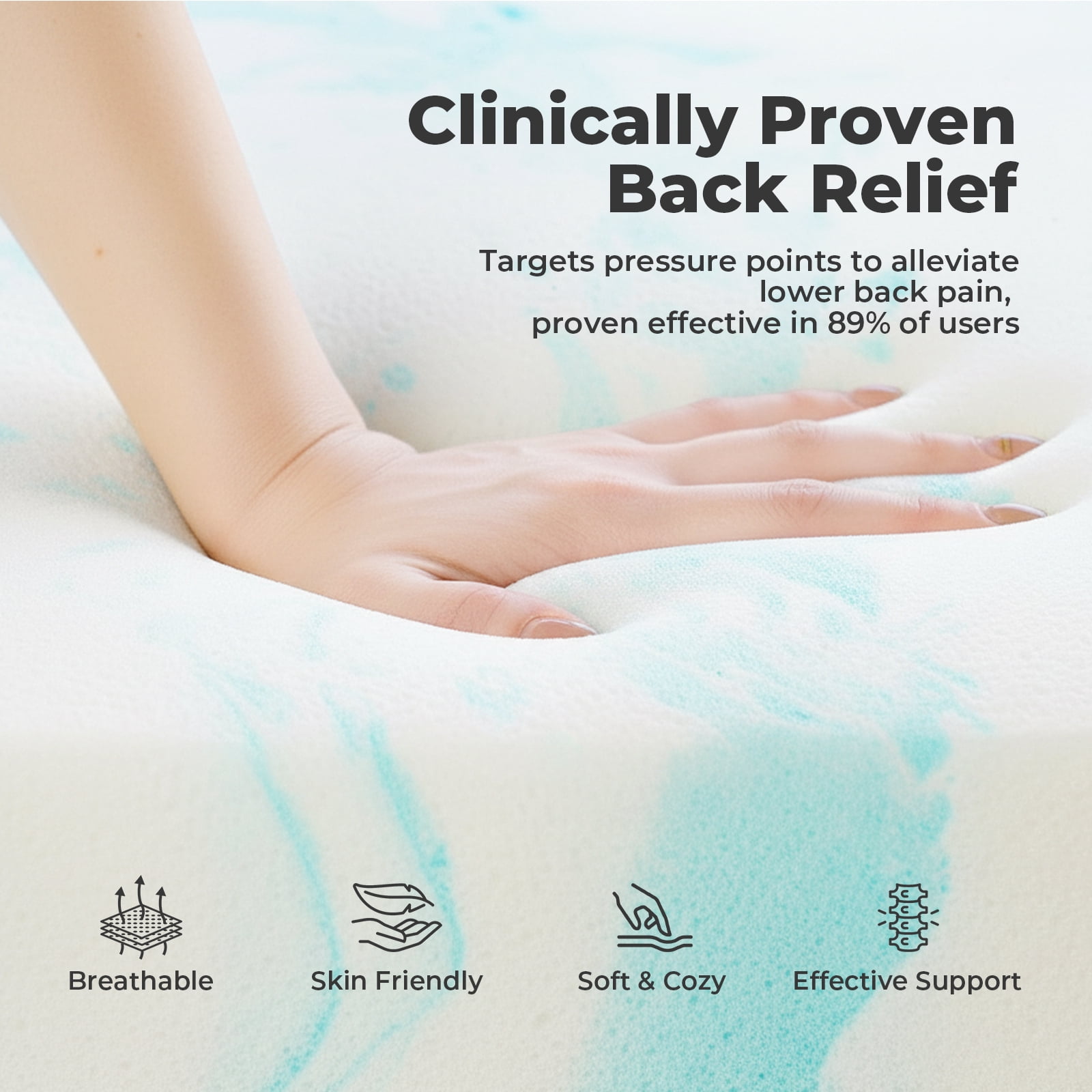 Alvantor 2/3 Inch Cooling Gel Memory Foam Mattress Topper for Back Pain Relief,2 Inches,Queen