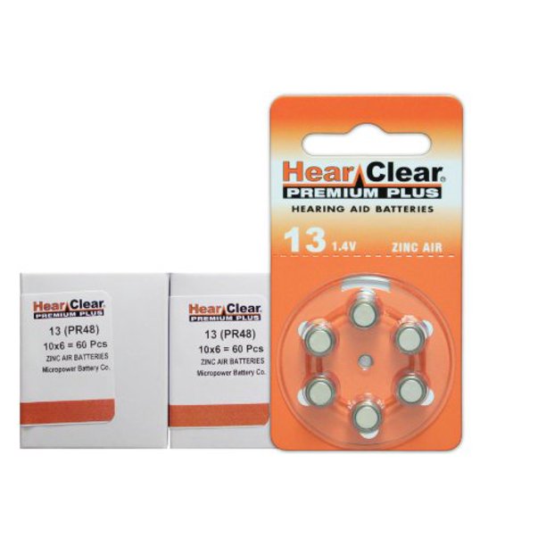 HearClear Hearing Aid Batteries Size 13, PR48 (120 Batteries)