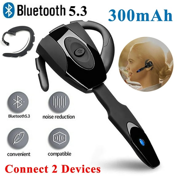 Ryhampaper Trucker Bluetooth Headset Wireless Dual Mic Noise Cancelling Earpiece Earbuds Connect Two Devices