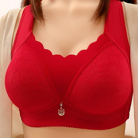 Wireless Bras for Women  Xunlbb Women s Plus Size Bra Cover Beautiful Back Gathered Lace Gathered Accessory Bra(Red M)