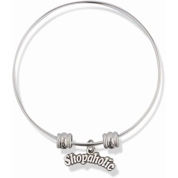 Shopoholic Text Adjustable Wire Charm Bangle