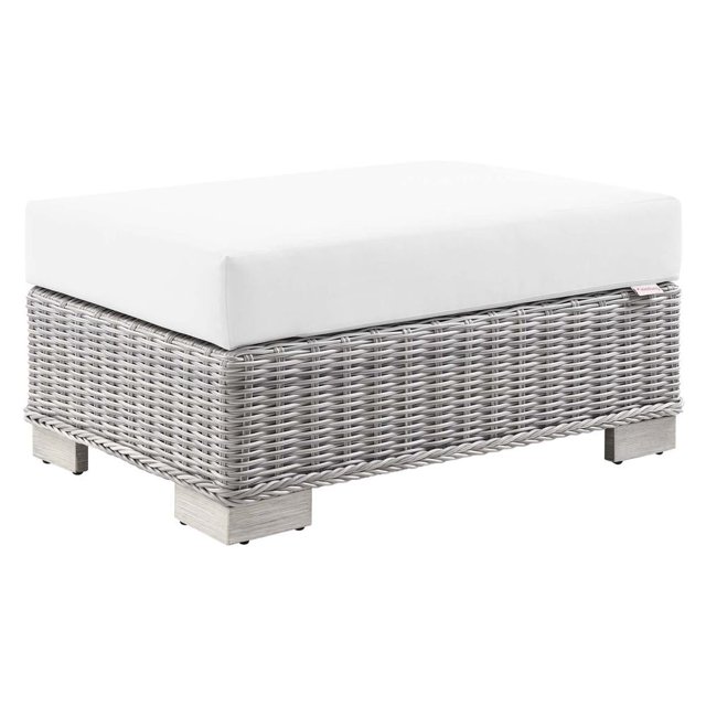 Modway Ottoman en Osier Rotin pour Patio Extérieur Gris Clair Blanc