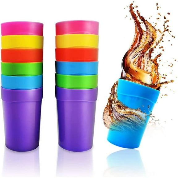 Set of 12 Unbreakable Plastic Tumblers,13.5oz Reusable Kids Cups,Assorted Colored BPA-Free Drinking Cups,Premium Break-Resistant Water Cups for Parties,Events,Children and Adults