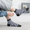 thumbnail image 2 of Pofeuu Navy Blue And White Stripes Print 30cm Socks, Adult Running Hiking Socks for Youth and Adult, 2 of 7