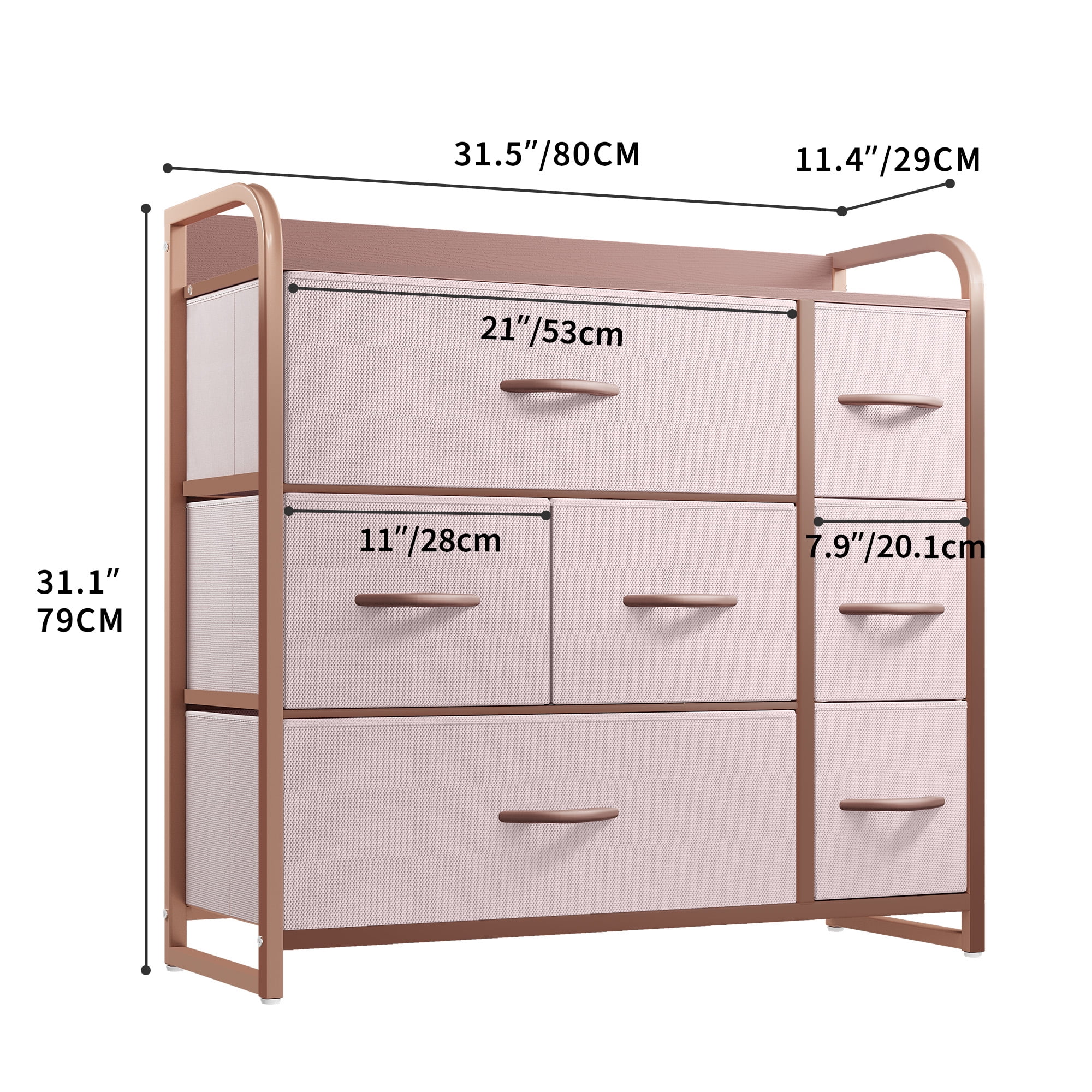 Uforic 7-Drawer Fabric Dresser for Adults, Pink Storage with Rose Gold Metal Frame, & Closet