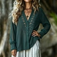 thumbnail image 3 of CaComMARK PI Lace Elegant Dressy Blouse for Women V Neck Long Sleeve Button Down Shirts Boho Crochet Top Fall Fashion Outfits Green-A, 3 of 5