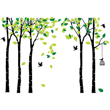 Wall Decals Tree And Birds Tayyakoushi Large Five Family Tree Wall Decals with Birds and Birdcage Wall Sticks Family Room Art Decoration (Five-Black) 264x180cm /103.9x70.9 ()