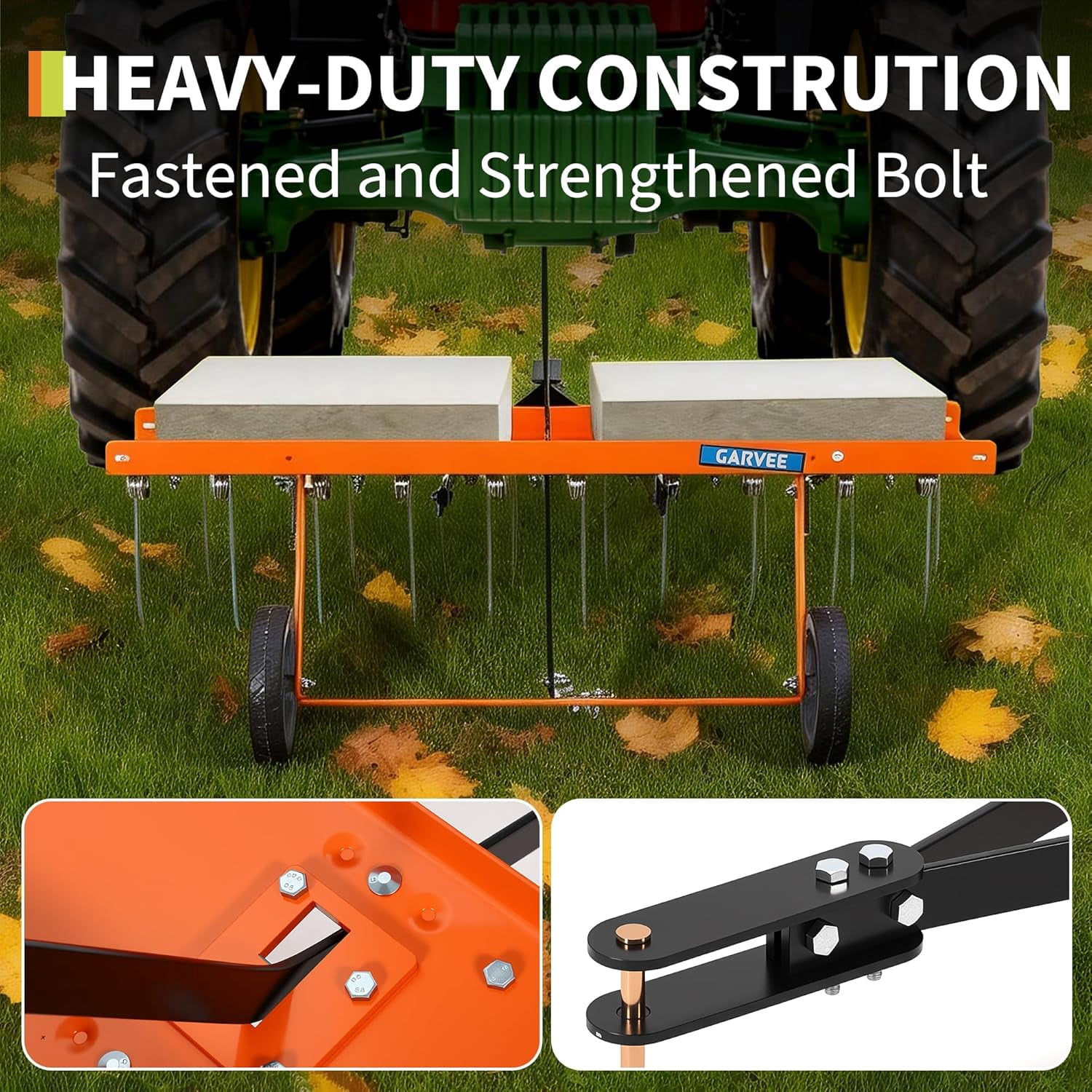 Acekid 40-Inch Tow Behind Lawn Rake, Dethatcher with 20 Spring Steel Tines, Lawn Sweeper with Lift Handle, Orange