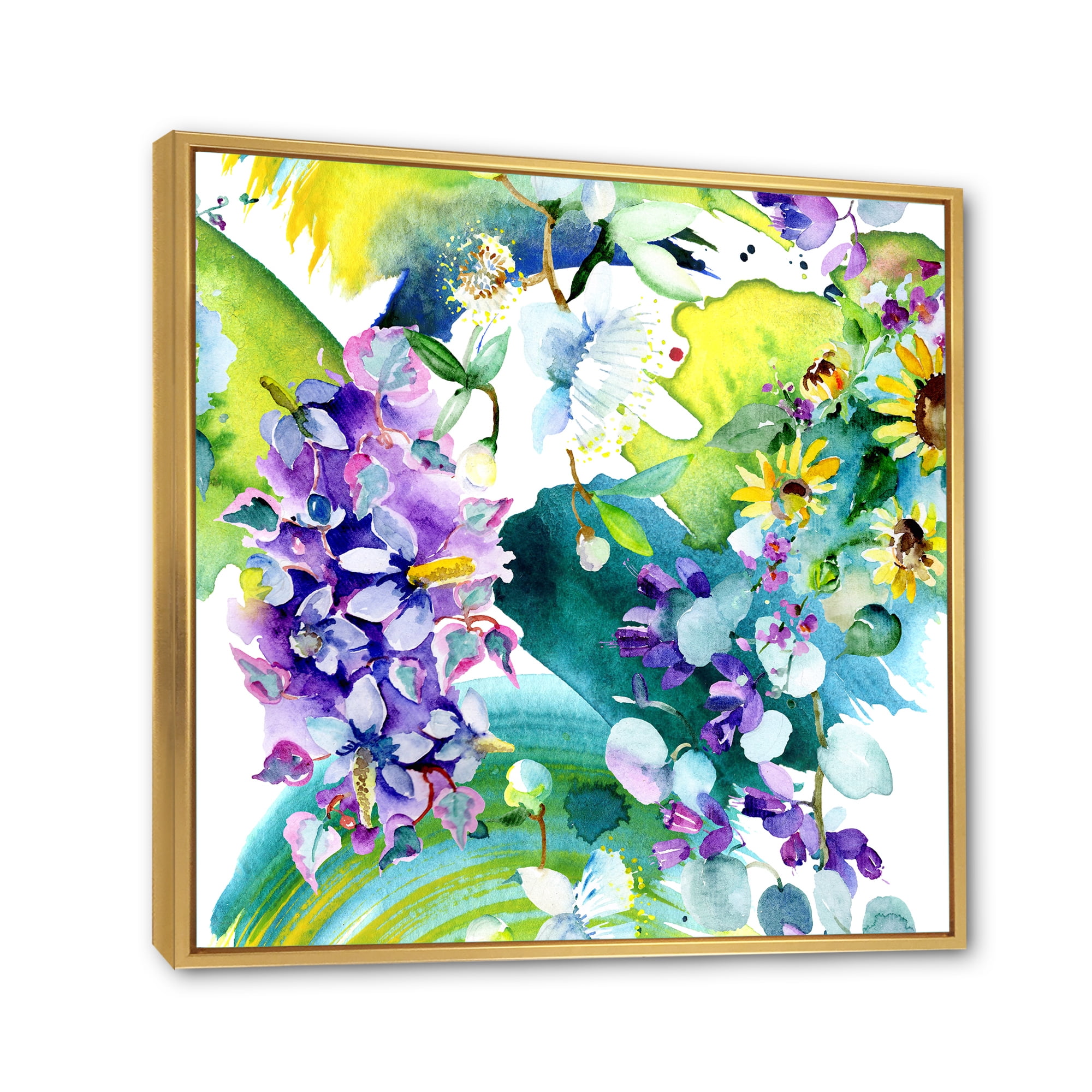 Designart 'Bouquet of Sunflowers and Wildflowers' Farmhouse Framed Canvas Wall Art Print