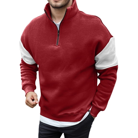 Men's Autumn And Winter Long Sleeved Fleece Lined Outdoor Casual Half Zip Hoodless Top