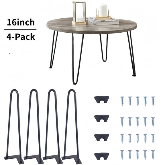 DUNCHATY 16" Hairpin Furniture Legs, Metal Heavy Duty Sturdy Home DIY Projects for Nightstand, Coffee Table, Desk, etc with Rubber Floor Protectors Black 4 PCS