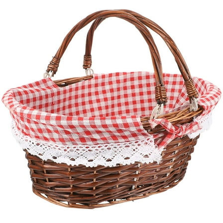 PAMINGONO 1Pcs Brown Woven Picnic Basket with Handle Portable for Hiking and Camping 12.6x9.8x5.5in